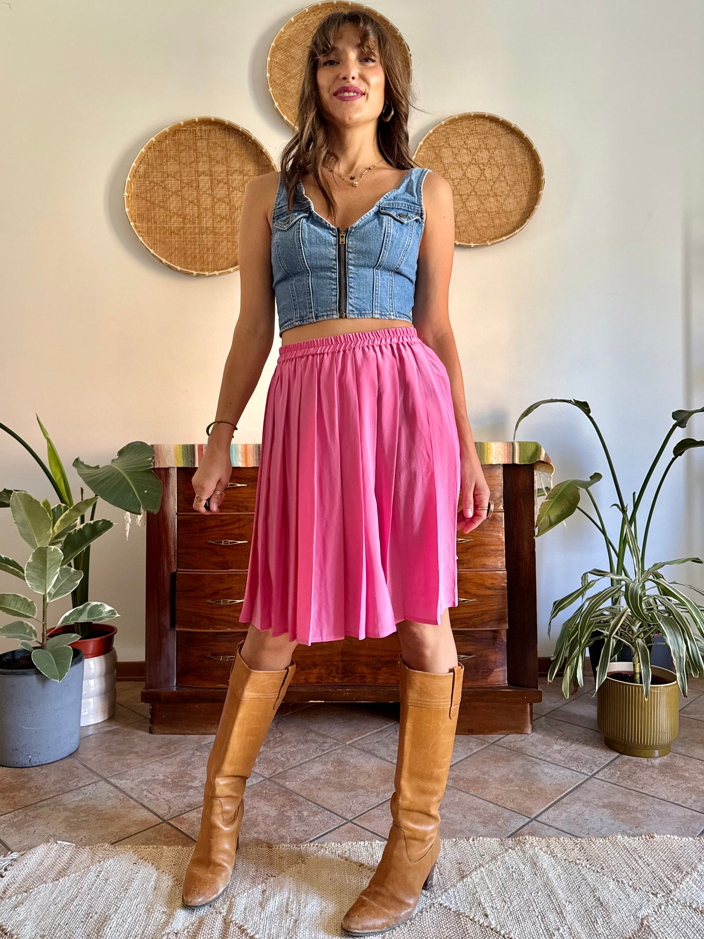 1970’s vintage pink silk pleated skirt