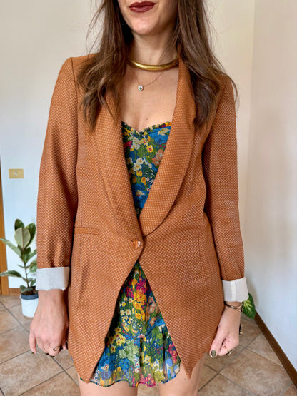 Y2k vintage orange and silver metallic polk a dot textured blazer