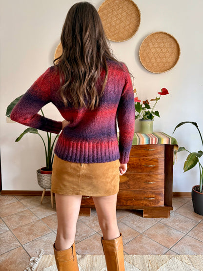 1990’s vintage purple and fucsia double zip mock neck wool cardigan