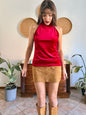1970’s vintage cherry red mock neck velvet top