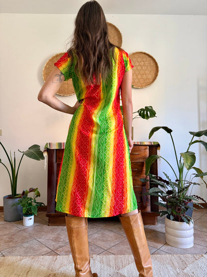 1970’s vintage multicolour tie die effect midi dress