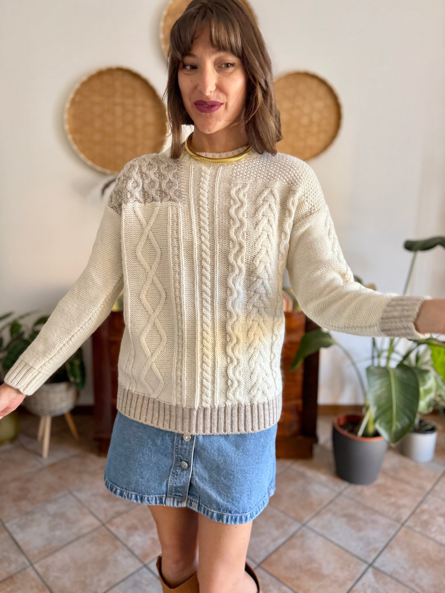 Y2k vintage new with tags cream wool and alpaca blend cable knit pullover