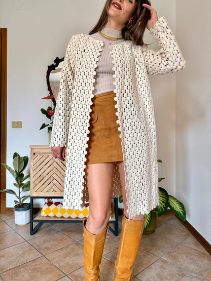 1970’s vintage cream crochet polka dot coat