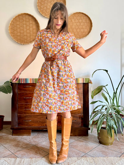 1960’s vintage multicolor pastel micro floral print midi dress