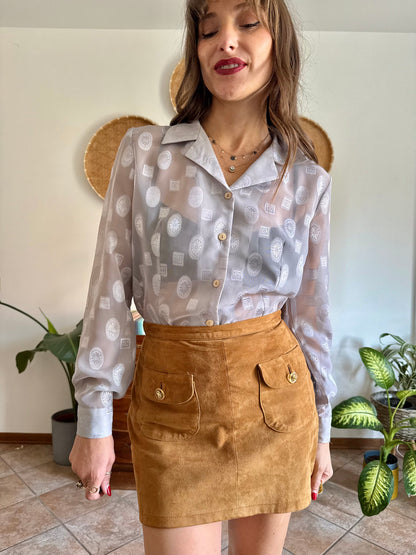 1970’s silver sheer textured weave floral blouse