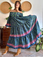 1970’s vintage green, blue and pink silk floral prairie maxi dress with bell sleeves