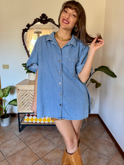 1990’s vintage light was denim shirt with geometric woven collar detailing