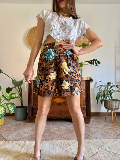 1980’s vintage leopard and floral print pleated front shorts