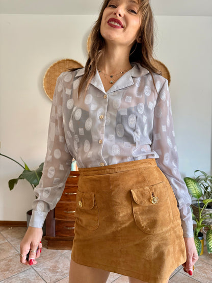 1970’s silver sheer textured weave floral blouse