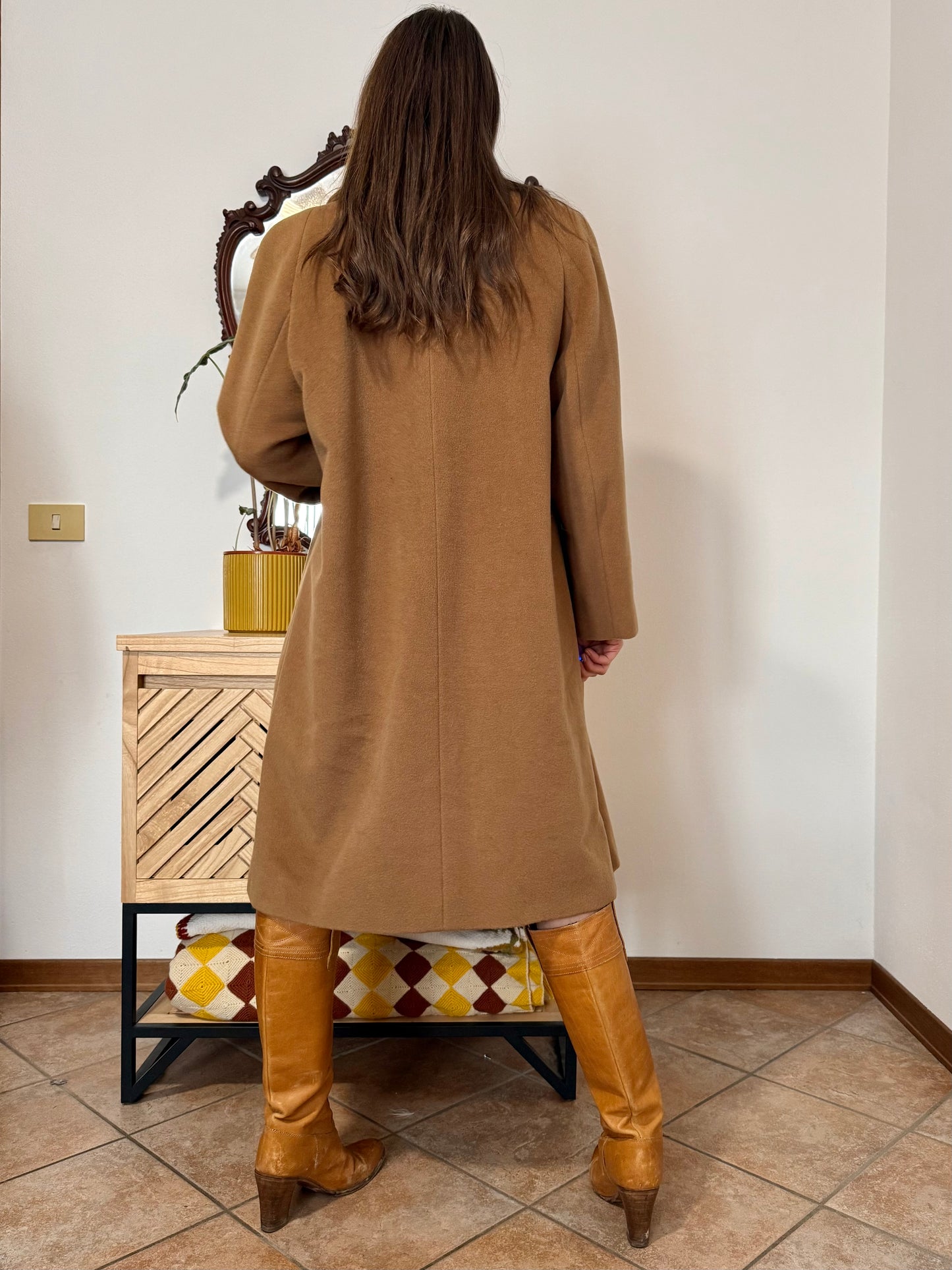 1970’s vintage tan wool overcoat with oversize button details