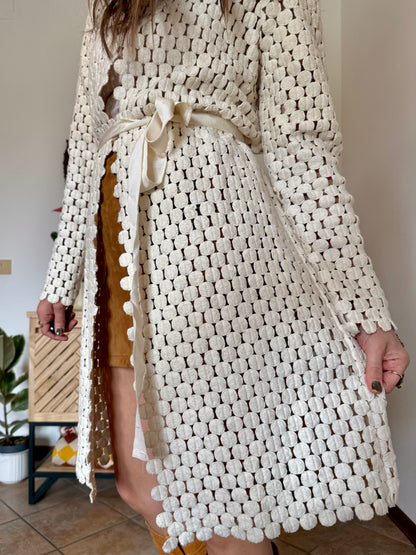 1970’s vintage cream crochet polka dot coat