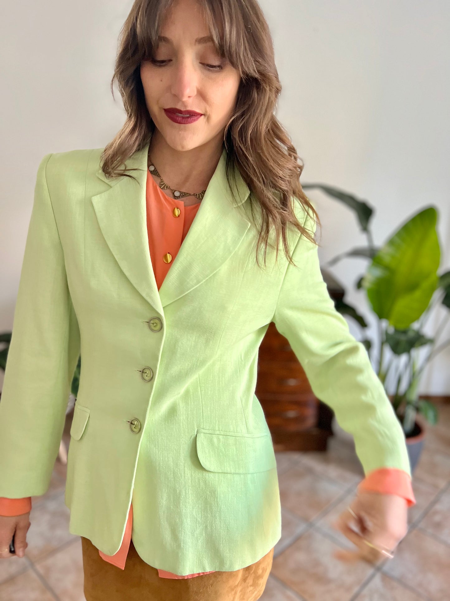 1980’s vintage mint green blazer with translucent mint buttons