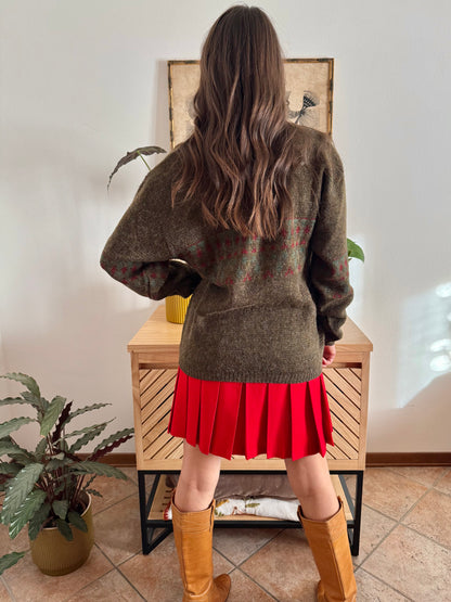 1990’s vintage green, red and khaki geometric knit wool and alpaca blend cardigan