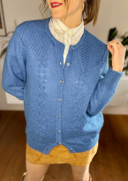 1970's vintage mahair blend blue knit cardigan