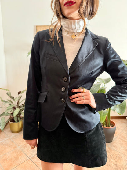 1990’s vintage black satin blazer with stitch detailing