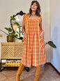 1990’s vintage orange and yellow plaid button down midi dress