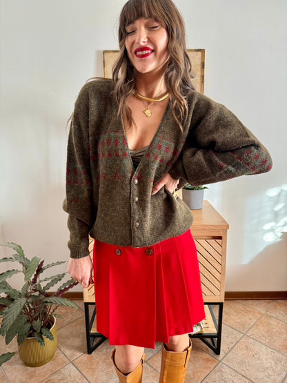 1990’s vintage green, red and khaki geometric knit wool and alpaca blend cardigan