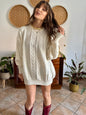 1970's vintage oversize cream wool blend cable knit Fisherman's pullover