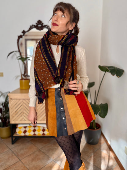 1970’s vintage multicolour wool scarf with mixed woven patterns