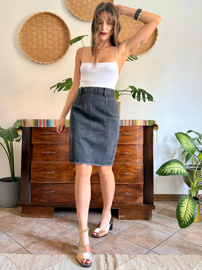 1970’s vintage black denim midi skirt