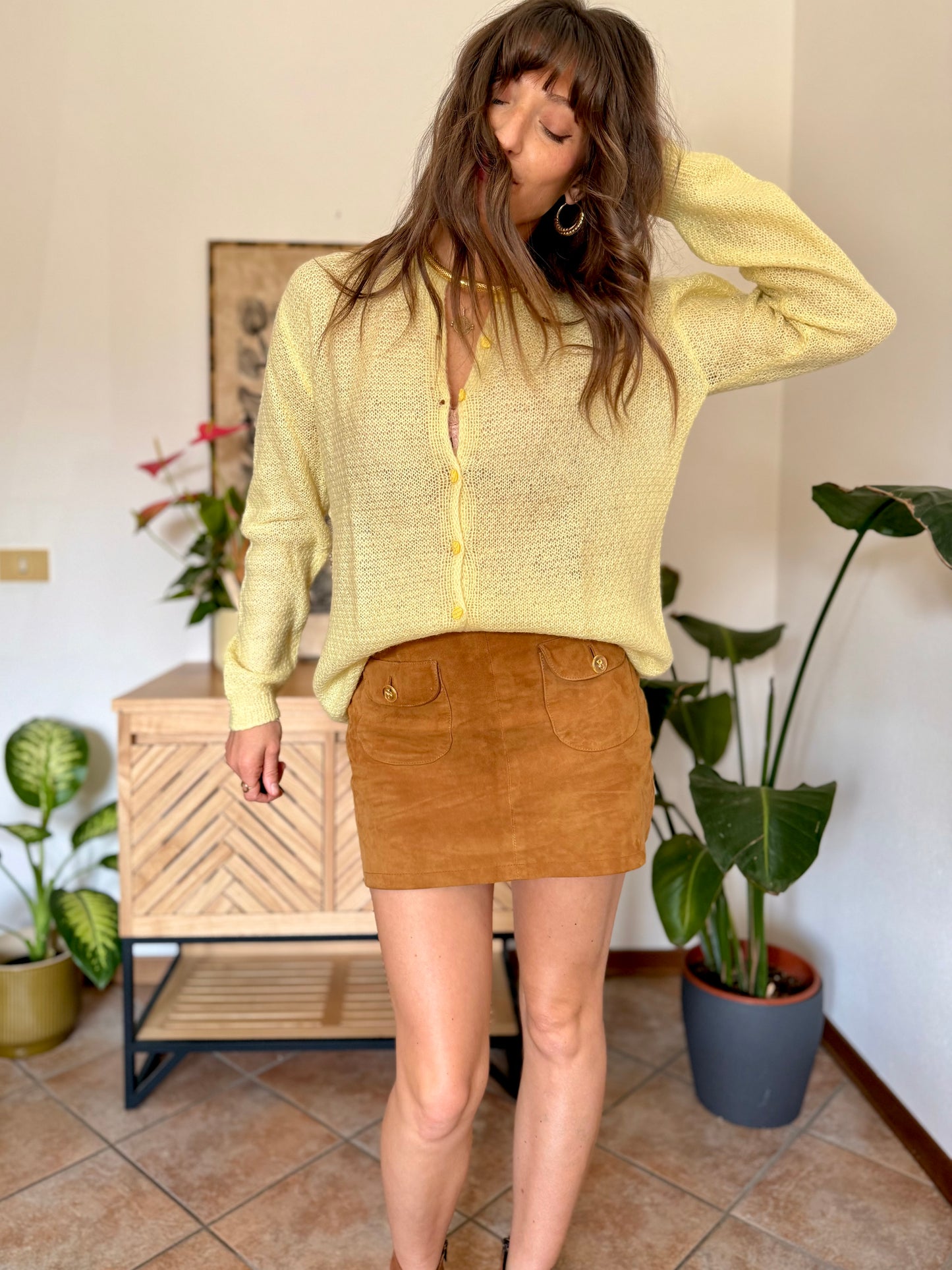 1960’s vintage hand knit butter yellow light weight wool cardigan