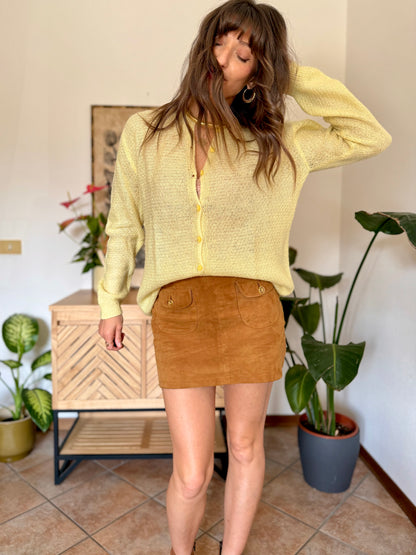 1960’s vintage hand knit butter yellow light weight wool cardigan