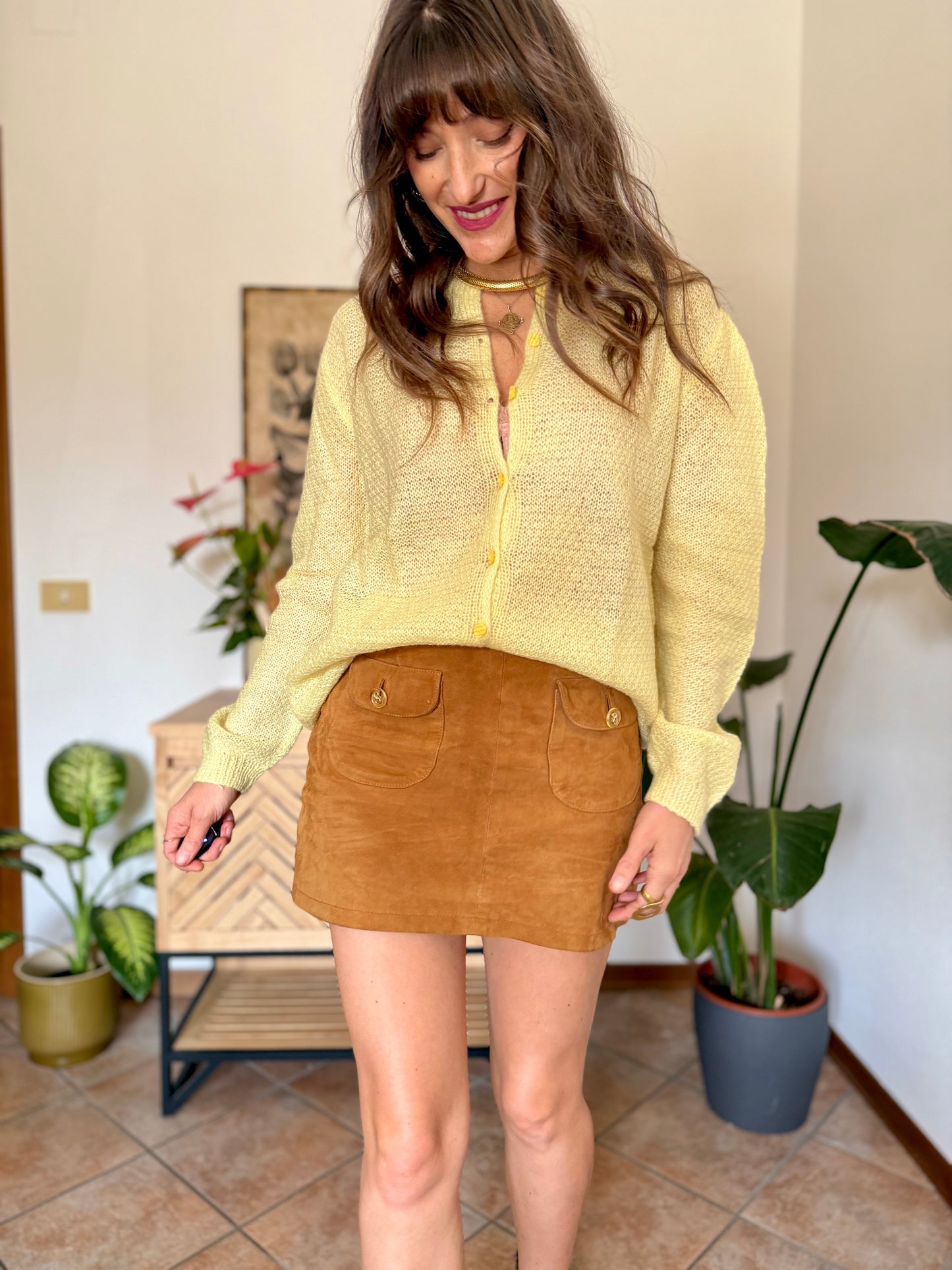 1960’s vintage hand knit butter yellow light weight wool cardigan