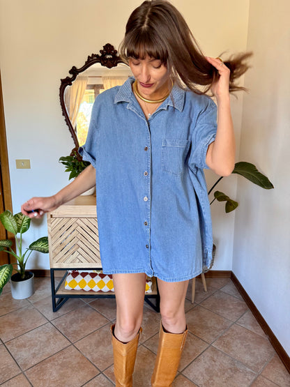 1990’s vintage light was denim shirt with geometric woven collar detailing