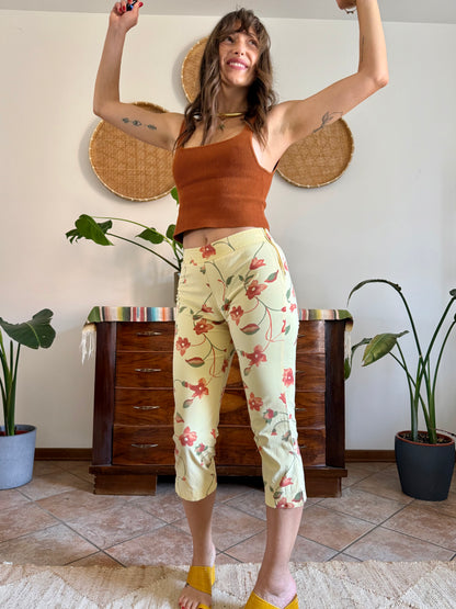 1990's vintage yellow and orange floral capri pants