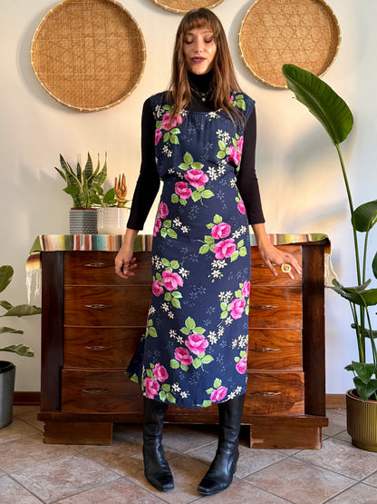 1990’s vintage navy blue and pink floral maxi dress