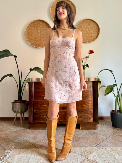 1990’s vintage powder pink slip dress with floral print
