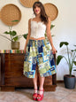 1990’s vintage navy, blue and green textured floral patchwork print midi skirt