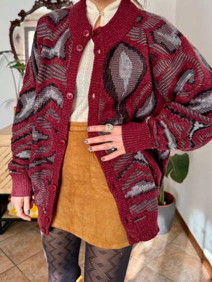 1970’s vintage burgundy, grey and black knit dress
