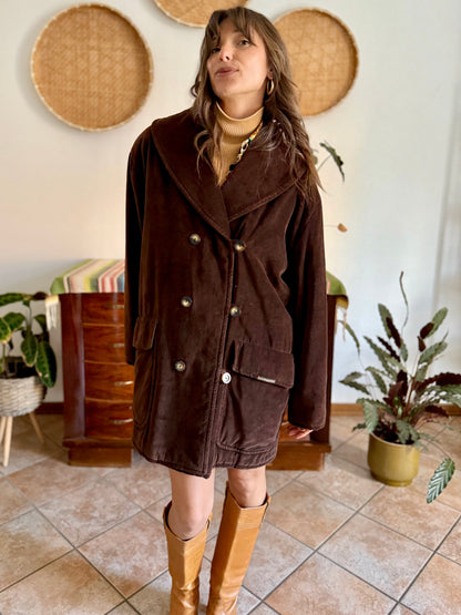 1970's vintage chocolate brown velvet peacoat