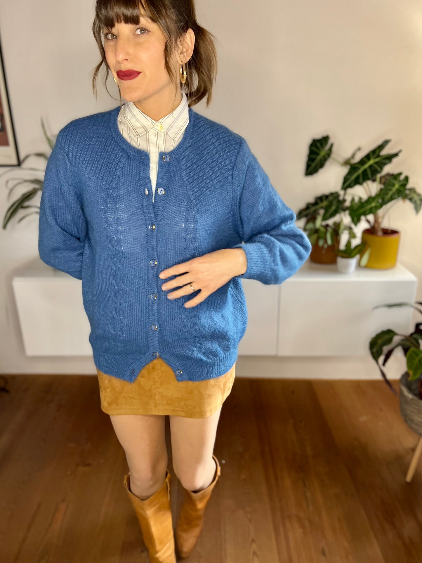 1970's vintage mahair blend blue knit cardigan