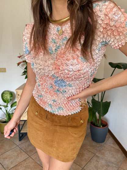 1990’s vintage pink, peach and blue crinkle top