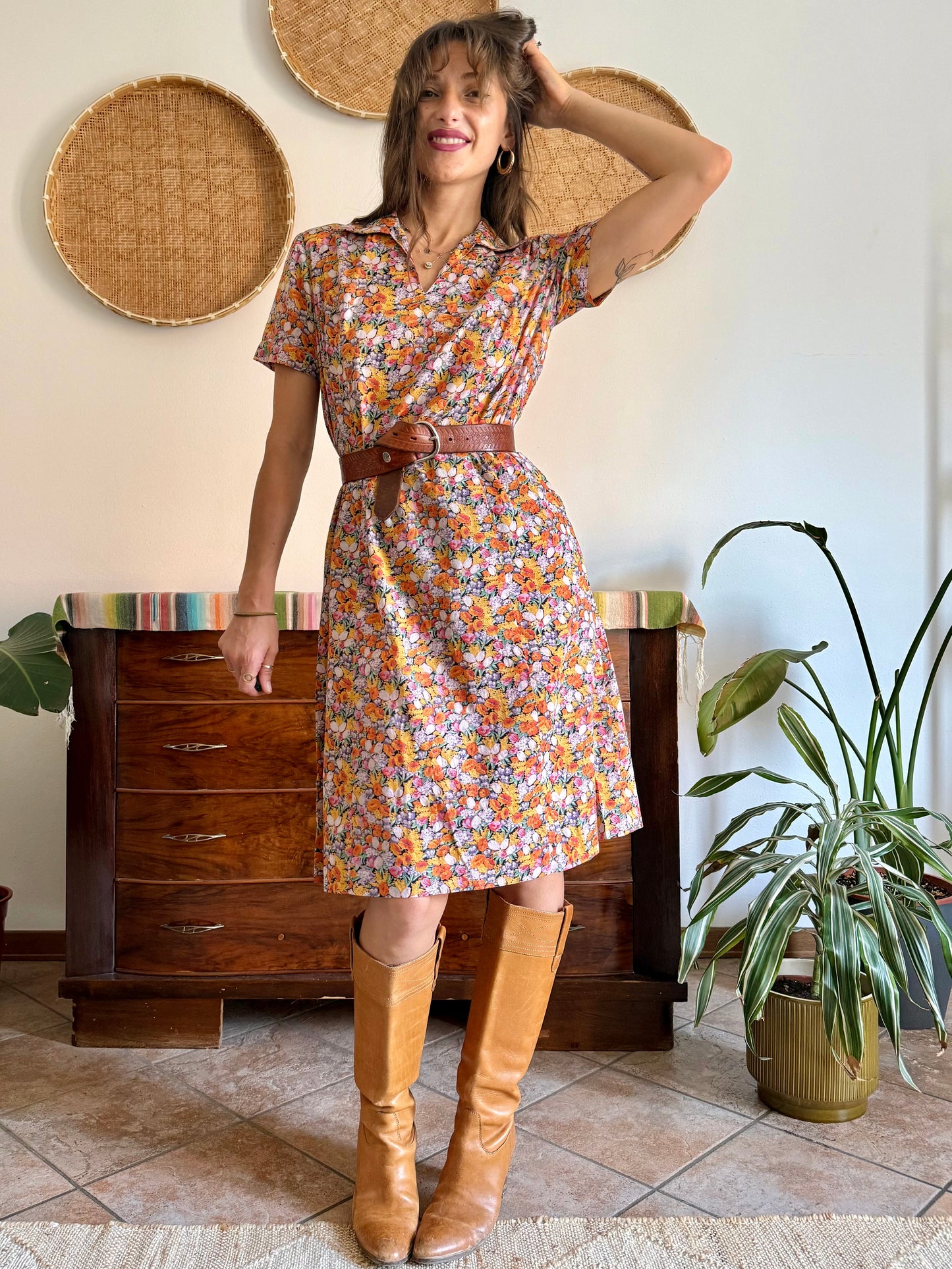 1960’s vintage multicolor pastel micro floral print midi dress