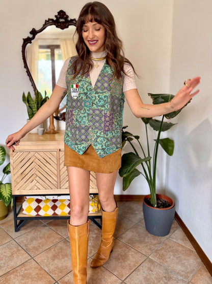 1970’s vintage turquoise, yellow and purple paisley vest