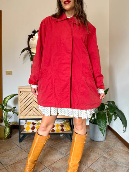 1990’s vintage cherry red chore coat with diamond embroidered detailing