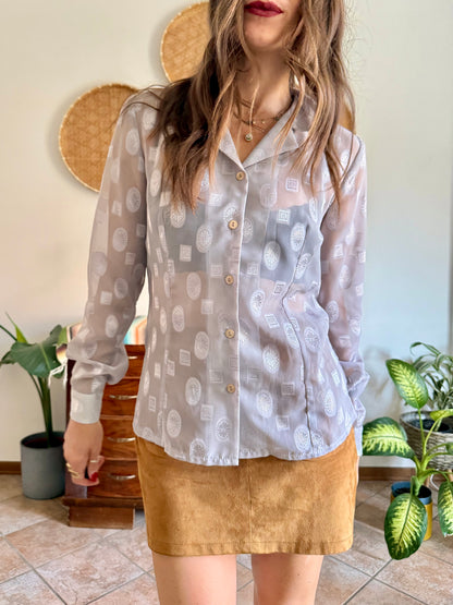 1970’s silver sheer textured weave floral blouse