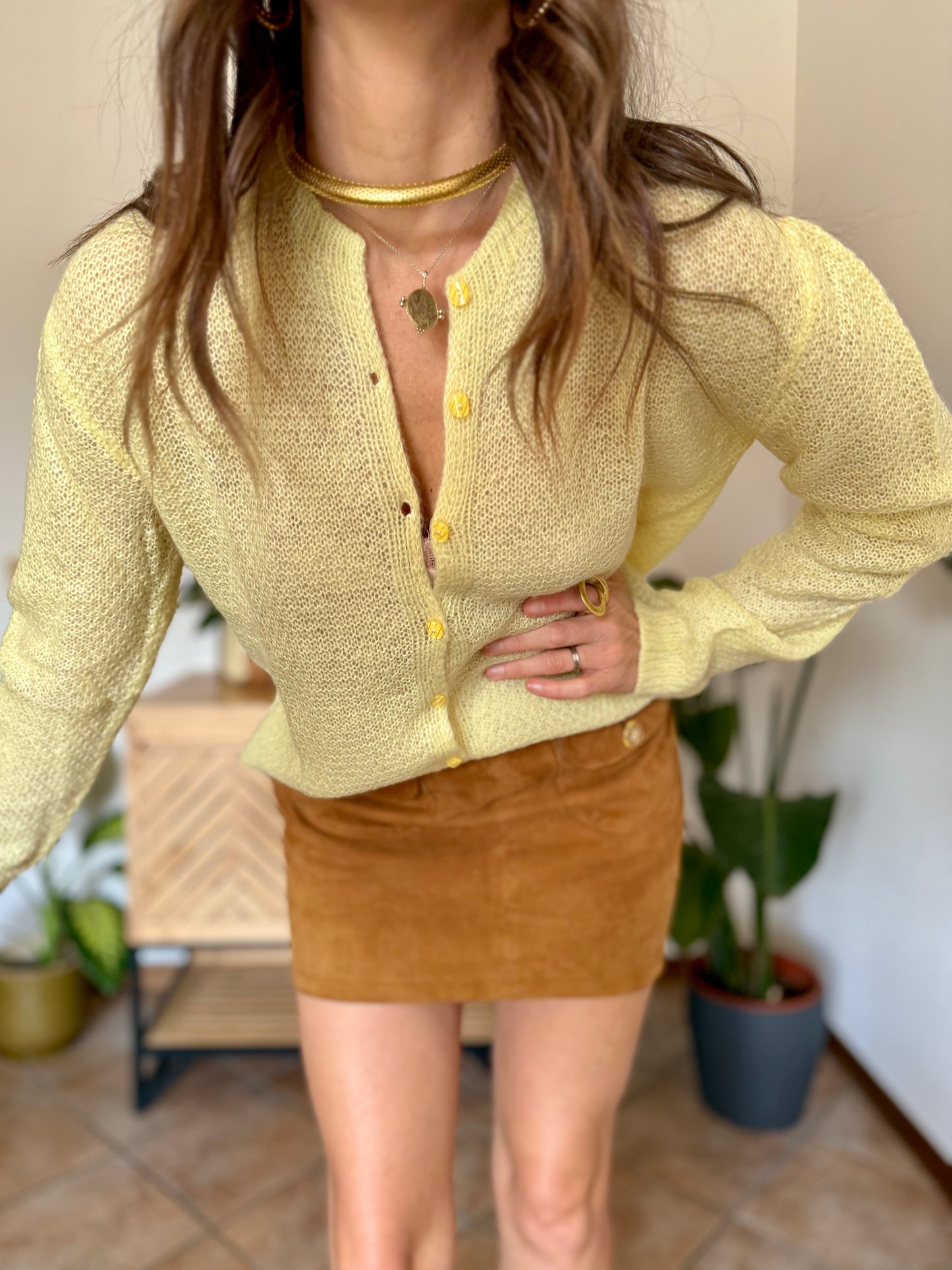 1960’s vintage hand knit butter yellow light weight wool cardigan