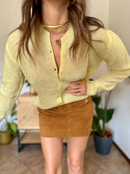 1960’s vintage hand knit butter yellow light weight wool cardigan