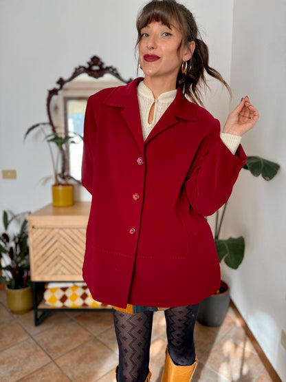 1970’s vintage oversize dark cherry red blazer with stitched detailing