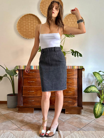 1970’s vintage black denim midi skirt