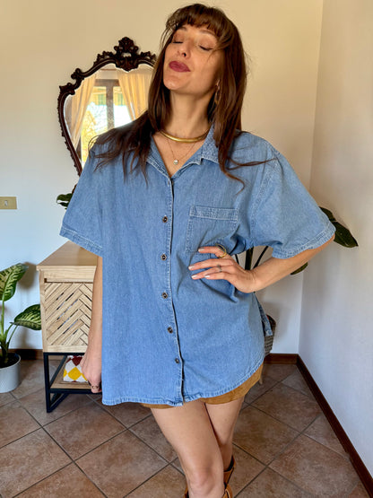 1990’s vintage light was denim shirt with geometric woven collar detailing