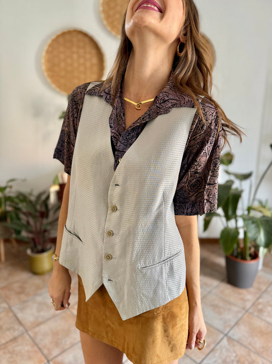 1970's vintage oversize square silver texture vest