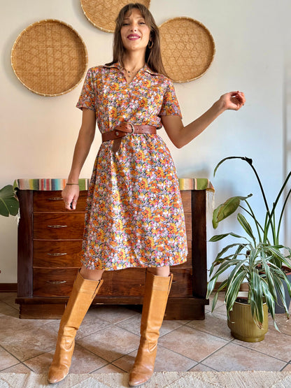 1960’s vintage multicolor pastel micro floral print midi dress