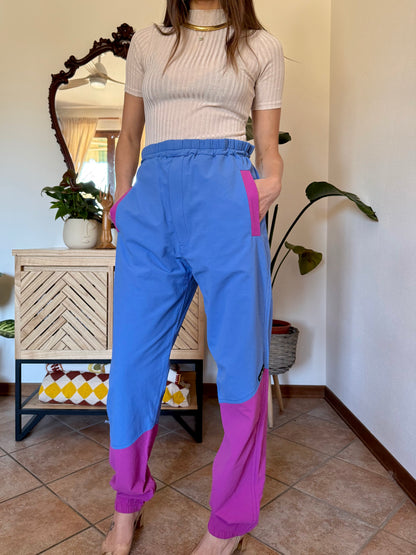 1990’s vintage blue and fuchsia wind breaker pants