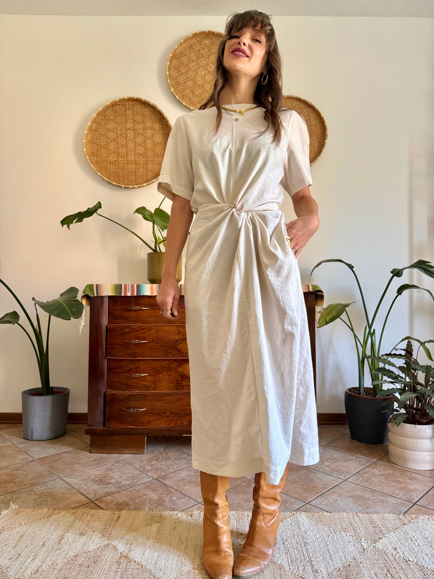 1990’s vintage cream gathered detail maxi dress