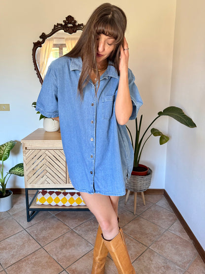 1990’s vintage light was denim shirt with geometric woven collar detailing